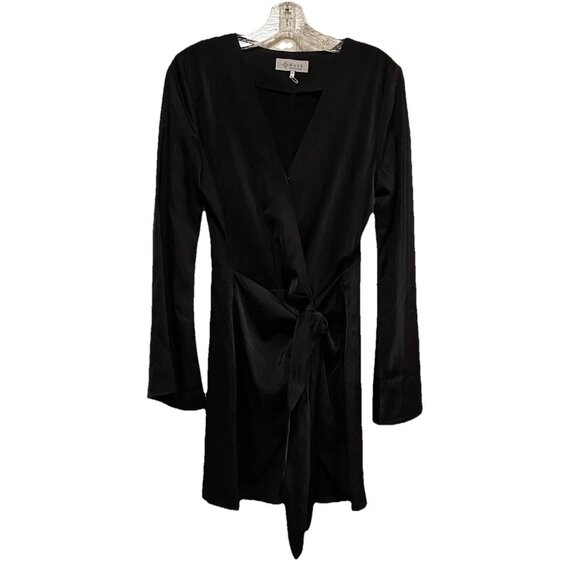 WAYF Black Satin "Sally" Wrap Long Sleeve Wrap Dress Sz XS NWOT   MSRP$128 - Picture 5 of 10